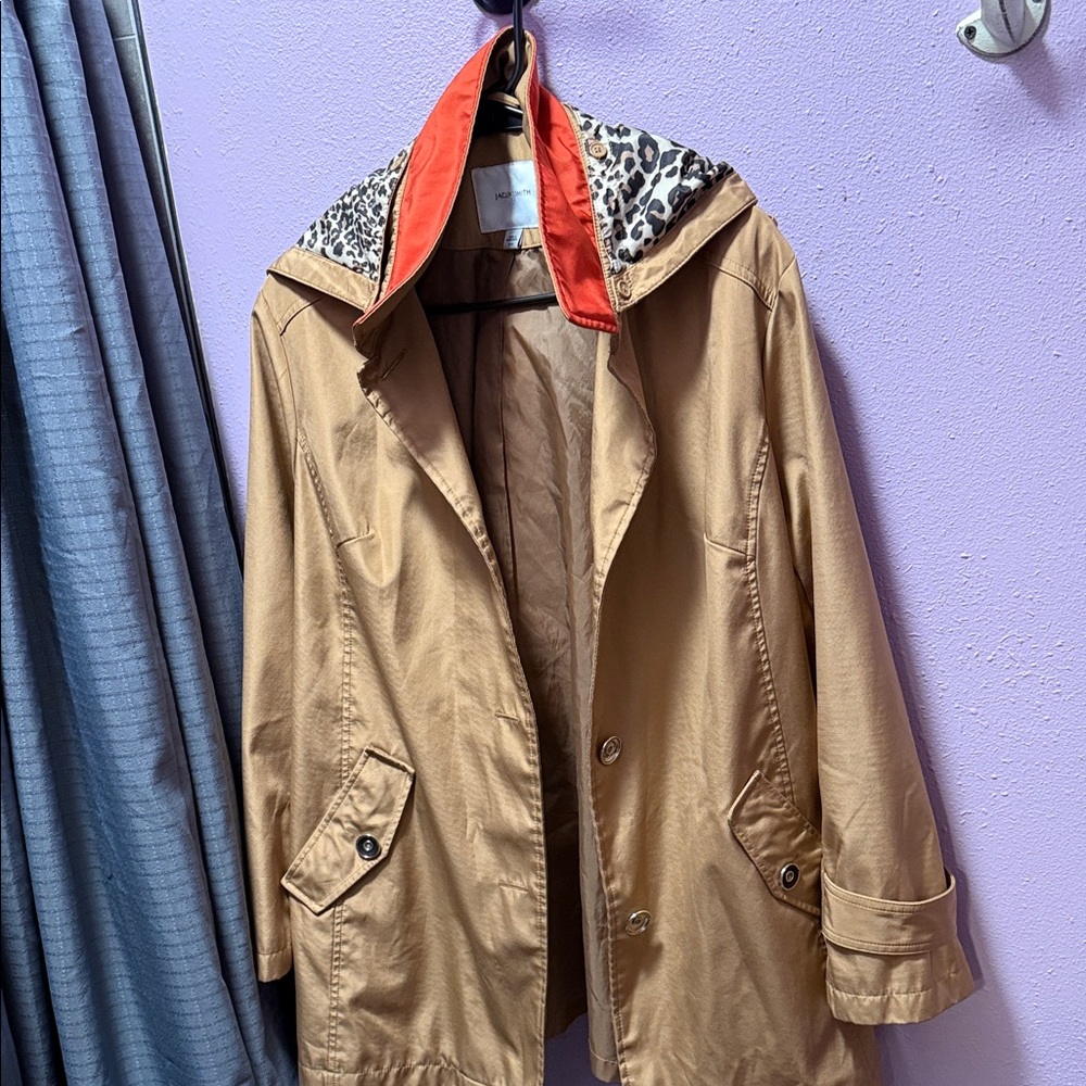 Jaclyn smith Tan Trench Coat with Leopard rain coat